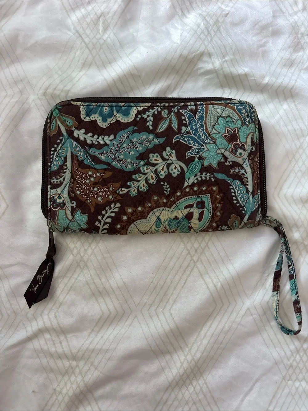 Vera Bradley Brown & Teal Floral Quilted Wristlet Wallet - Picture 1 of 3
